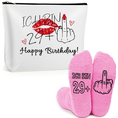 Giftota Presentes divertidos para 30 anos para mulheres, inclui - 29 + 1 - bolsa de cosméticos impermeável e meias de parada para mulher, 30 aniversário para mulheres, esposa, filha, irmã, 30, /
