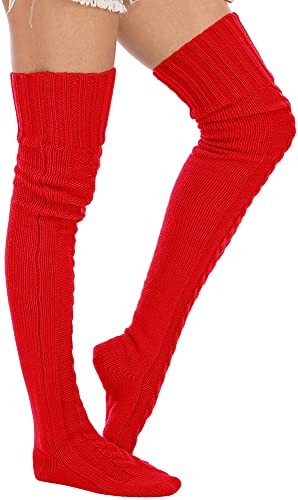 Image of YELAIVP Women's Cable Knitted Thigh High Boot Socks Extra Long Winter Stockings Over Knee Leg Warmers