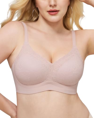 Image of As Fairy Lace Womens Bras Wirefree Full Coverage Support Comfort Wireless Push Up Bra Seamless Everyday T-Shirt Bralette Pink 32A