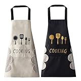 Villorem Schürzen für Damen mit Taschen, große Tasche, schwarze Schürze, Handwischen, wasserdicht, für Küche, Kochen, Backen, Grillen, Weiß und Schwarz, Eine Größe passt meistens