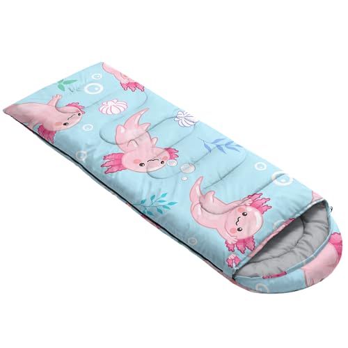 Image of QOOMO Axolotl Cute Camping Sleeping Bags,3 Season Warm & Cool Weather,Lightweight,Waterproof Sleeping Bags for Adults & Kids,Traveling,and Outdoors