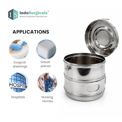 Image of IS IndoSurgicals Stainless Steel Dressing Drum, Super Deluxe Quality Seamless, Diameter X Height (6 inchX6 inch)