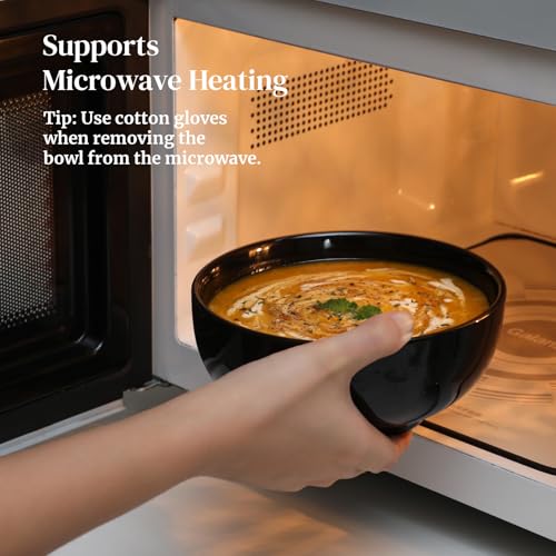 DOWAN 22 OZ Ceramic Soup Bowls & Cereal Bowls - 6" Classic Bowls Set of 4 for Soup, Cereal, Oatmeal, Fruit, Rice - Dishwasher & Microwave Safe (Black) - Image 8