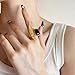 Asymmetry Black Agate Ring for Women Minimalist Open Wrap Thumb Band Gold-Tone Plated Adjustable Promise Rings Comfort Fit Wedding Fashion Unique Statement Eternity Jewelry