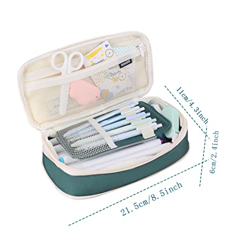 Image of iSuperb Large Capacity Pencil Case Dark Green Pencil Pouch Portable Pen Bag with 2 Compartments Pen Organizer Gifts for School Kids Children Teen Boys Girls Men Women