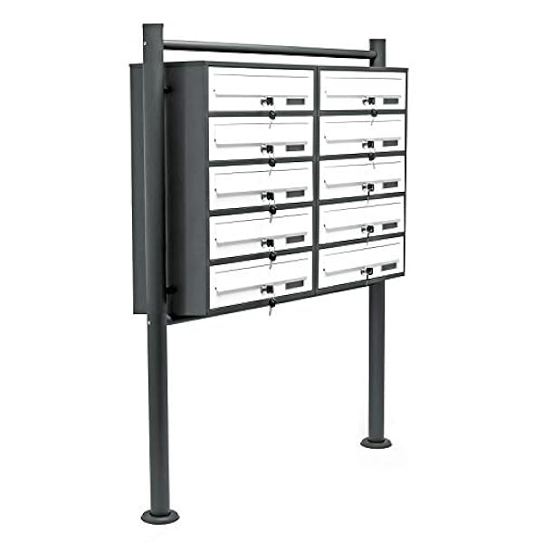 Sistema 5 buzones de pie Antracita/Blanco Acero Grupo de buzones para correspondencia cartas correo