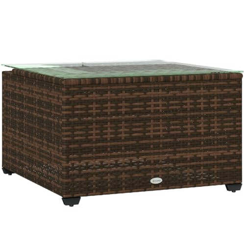 Outsunny Outdoor Coffee Table, Square PE Rattan 60 x 62 x 38cm Brown