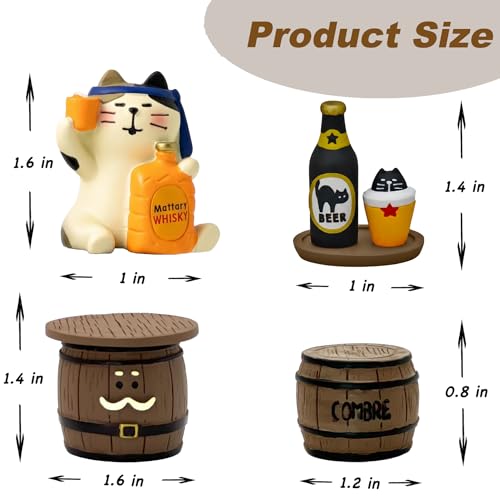 Funny Mini Cat Drinking Figurines Set - Resin Cat with Miniature Beer & Whiskey Barrel Figure for Desk Shelf Home Bar Decor, Unique Cat Lover Gift (Barrel Set) - Image 2