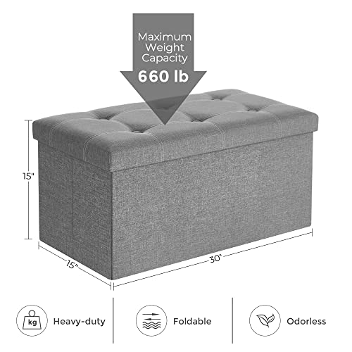 Songmics Ottoman Storage Bench, 21 Gal. Folding Chest With Breathable Linen-Look Fabric, Holds 660 Lb, For Entryway, Living Room, Bedroom, Light Gray Ulsf001G02 #TOP2