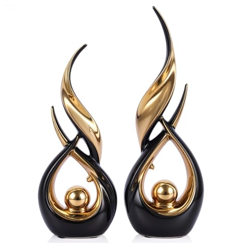 2 PCS Black Gold Ceramic Statues For Home Decor Accents,
