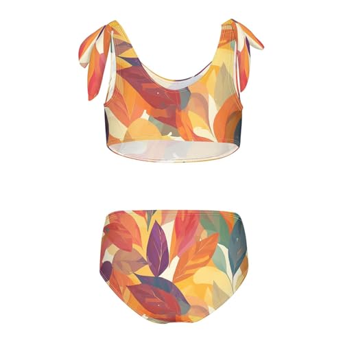 KLL Fall Autumn Transparent Color Leaves Girl Two Piece Bikini Sets Scoop Neck Bathing Suit Swimming Suits Adjustable Strap2