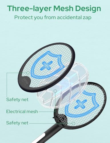 Image of Foldable Swivel Mosquito Racket, UV Light Lamp Electric Fly Swatter Bug Zapper, 2 in 1 Mosquito Bat USB Rechargeable, Hangable Swatter w /Long Lasting Lithium-ion Battery, 6 Months Warranty