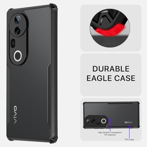 Image of Pikkme Back Cover for Vivo T4 Ultra 5G | Ultra Hyrbid | Full Camera Protection | Raised Edge | Crystal Clear Transparent Bumper Case (Black)