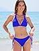 Buauty Womens Adjustable Bikini Set V Neck Halter Top Bathing Suit Crisscross Back Triangle Bottoms Side Ties Swimsuit Swimwear Swim Swimming Basic Fashion Cute Modest Flattering Push Up Blue M