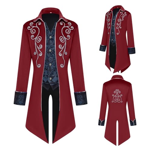 Image of Kids Medieval Steampunk Jacket Boys Victorian Renaissance Tailcoat | Victorian-style embroidery and loose fit to move freely without restriction for Halloween, performances and cosplay