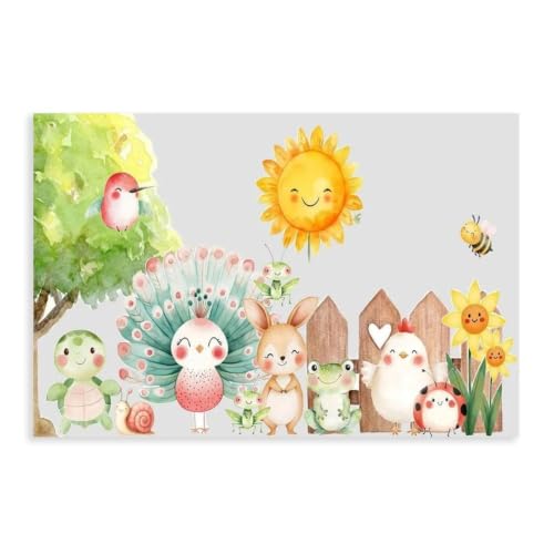 Cadeau de naissance poster toile animaux pastel déco chambre