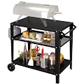 LEETOLLA Black Outdoor Grill Table Pizza Oven Cart for Outside Grill Carts Outdoor with Wheels Three-Shelf Moveable Garden BBQ Kitchen Food Prep Table Carts