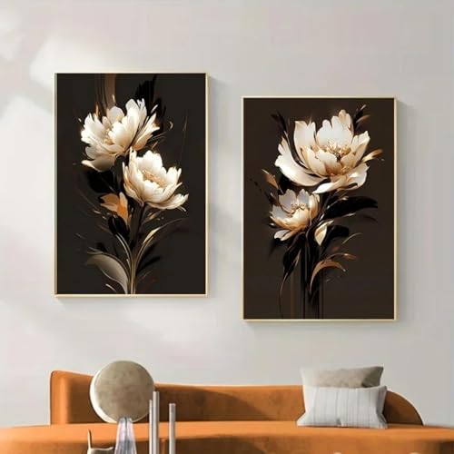 Toile fleurs noir et blanc 50x70 cm affiche abstraite botanique - 3