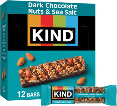 Image of KIND Healthy Snacks Bars, Dark Chocolate Nuts & Sea Salt, Gluten Free, Low Sugar, High Fiber Snacks, 6g Protein, (Pack of 72)