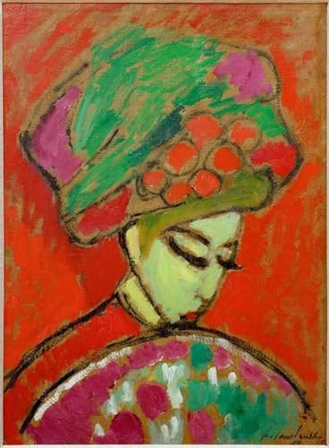 Poster Fille au chapeau fleuri par Jawlensky art mural 60x90cm