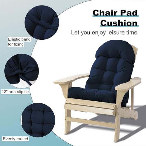 Image of Adirondack Chair Cushion, Rocking Chair Cushion 44x19.4x4 inch, High Back Patio Cushions of Upper and Lower with Ties, Sunscreen and Fade-Resistant (Dark Blue, 1)