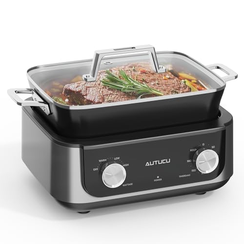 AUTUCU N61NA Nonstick Slow Cooker 7-Quart - PFOA-Free Ceramic-coated, 3 Heat Settings & Timer - Dishwasher & Oven Safe Pot for Effortless Cooking, Perfect for Family Meals & Parties