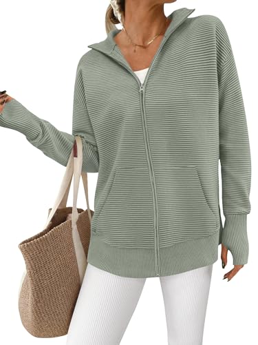 Image of PRETTYGARDEN Womens Long Sleeve Zip Up Ribbed Cardigan Sweaters