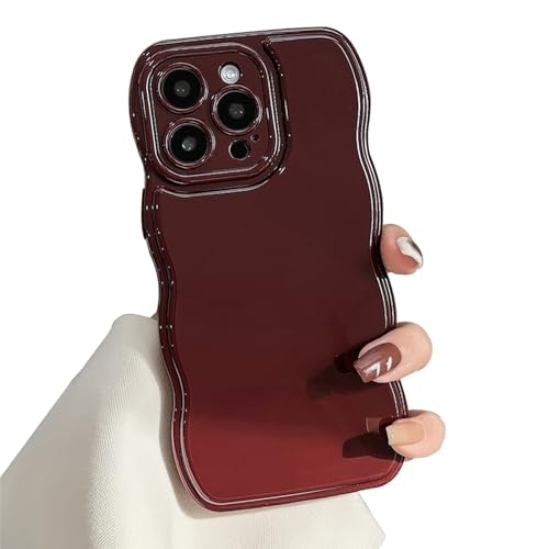 Custodia compatibile con iPhone 14 Pro graziosa cornice ondulata antiscivolo antiurto a forma donda con protezione per fotocamera sottile e morbida colore: silicone rosso