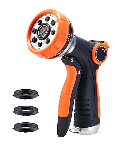 Garden Hose Nozzle, Metal Water Hose Nozzle With 8 Adjustable Spray Patterns, High Pressure Hand Sprayer With Flow Control For Watering Plant & Lawn, Washing Car & Pet (Orange) #TOP2