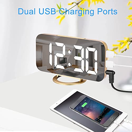 Ygon Two Mirror Alarm Clock, Led Digital Clock For Bedrooms, Snooze, Brightness, Nightstand Clock(Black And Gold) #TOP3