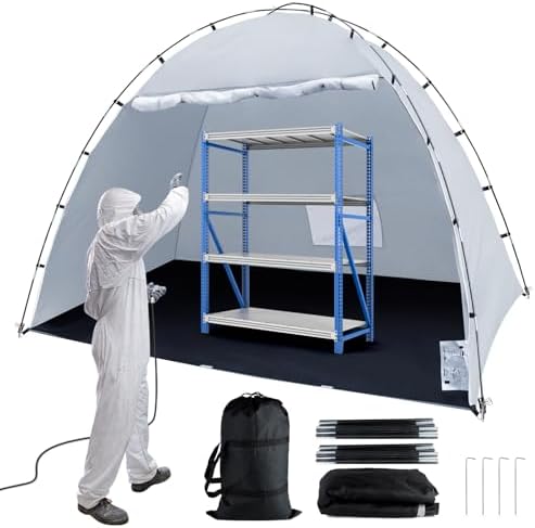Portable Paint Booth Tent, Siebwin Extra Large 10x6x6.5ft Spray Paint Tent with Built-in Floor & Mesh Screen & Windproof Hooks for Furniture DIY Hobby Tool Spray Paint Shelter, Gray