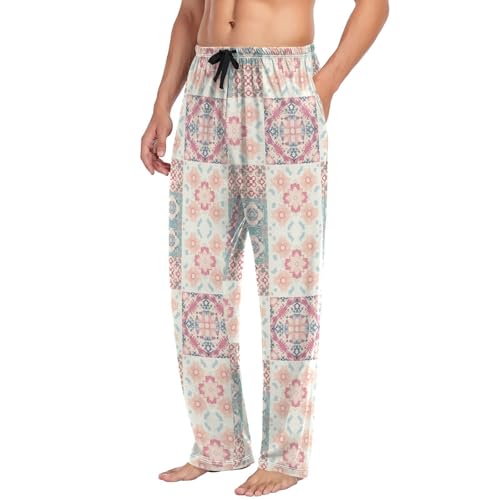 Pastel Geo-floral Men's Pajama Pants Soft Lounge Lightweight with Drawstring and Pockets4