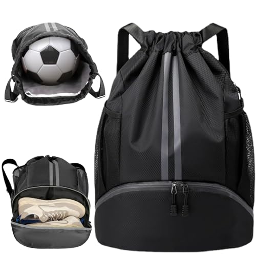 WUBAYI Football Boot Bag Sports Kit Gym Sack Swimming PE Large Drawstring Bag Unisex With Wet And Dry Separation Waterproof Gym Bag for Adults Men Women Travel Sports Beach Holidays(Black)