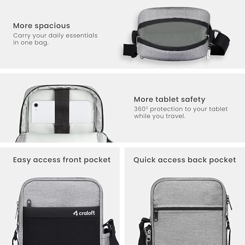 Image of CRALOFT Office Travel Sling Bag for Man and Women 11.5 inch Water-Resistant Premium Polyester Crossbody Shoulder Bag for Men with Bottle Holder Multi-pocket Messenger Side Bags for iPad Mobile Passport