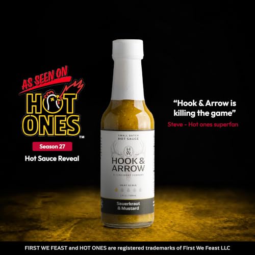 Image of Hook & Arrow Sauerkraut & Mustard Hot Sauce - Low Sugar Mild Spicy Sauce with Brown Mustard, Gluten-Free, Vegan, Paleo (5 fl oz, 30 Servings)