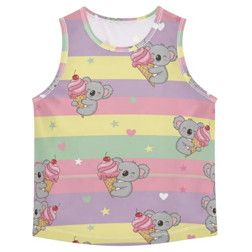 J JOYSAY Koala Ice Cream Stripes Boys Tank Top Sleeveless Muscle Shirts Quick Dry Workout Sport Active Kids T-Shirts 3-15T