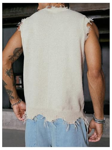 Men's Cross Graphic Sweater Vest Gothic Vintage Ripped Sweater Vest Lightweight Crew Neck Knit Tank Tops Streetwear2