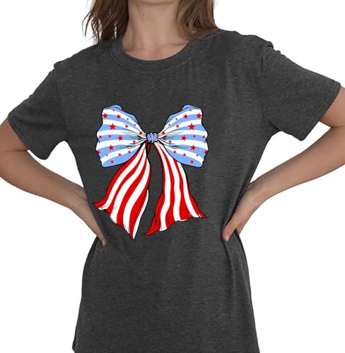 Image of 4th of July Shirts Women USA Shirt Patriotic T Shirt American Flag Shirt Bow Holiday Vacation Casual Outfit