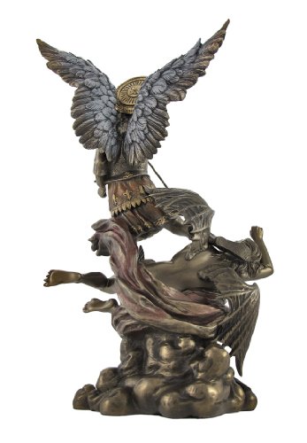 Estatua de San Miguel arcángel en bronce con detalles pintados miniatura 4