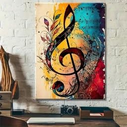 Tableau musical coloré pour raviver un mur vide décoration abstraite clé de sol