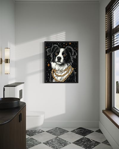Image of Border Collie Pimp Black Framed Wall Art Print Poster, Dog Pet Lover Picture Painting Artwork Bedroom Living Room Office Dining Room 150D (Border Collie Pimp, 10 inch L x 8 inch W, Black Frame)