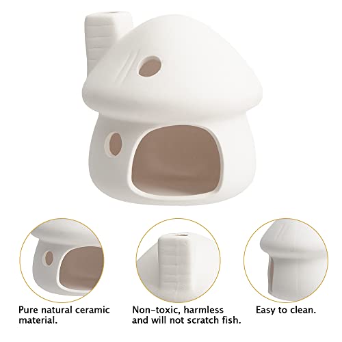 Zyhw Aquarium Decor Ceramic Mushroom House Ornament Fish Tank Landscape Decoration Pottery Hide Cave Habitat Hut Small Shrimp For Goldfishes To Rest Breed Hiding (White) #TOP4