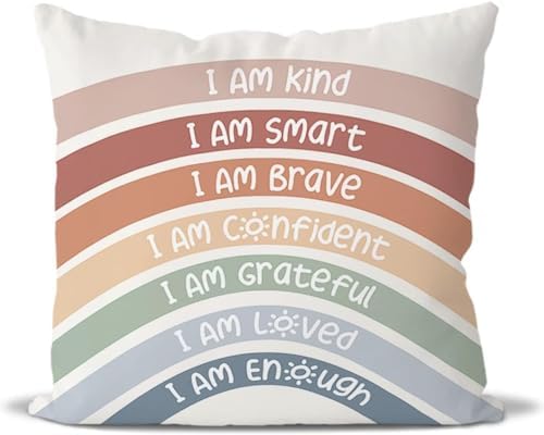 HIWX Rainbow Pillow Cover, You Are Amazing Inspirational Quote Decorative Throw Pillowcase, Classroom Boho Sun For Girls Nursery Decor 18 X 18