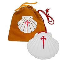 Camino Cats Jakobsmuschel - echte Pilgermuschel für den Jakobsweg - mit exklusivem Samtbeutel (Brown)