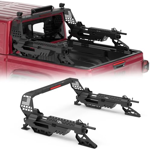 Image of Machine Gun Roll Bar for 2019-2026 Jeep Gladiator Pickup Truck, No Drilling Needed Military Gun Bar Chase Rack | Compatible with Retract Bed Cover T-Slots