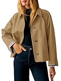 Tankaneo Womens Cropped Trench Coat Lightweight Single Breasted Jacket Fall Windbreaker Fashion Outerwear