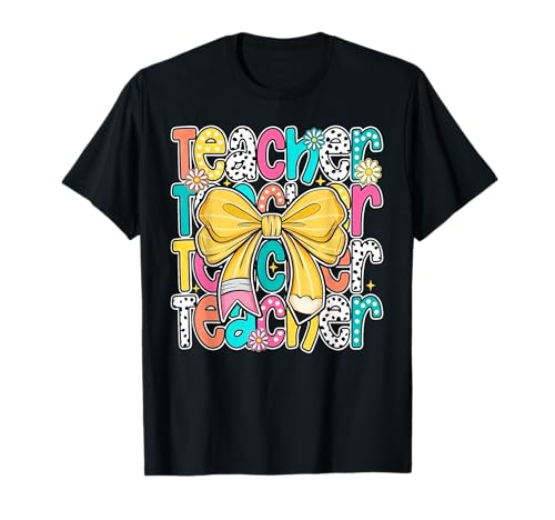 Teacher Pencil Coquette Bow Funny Back To School Teacher T-Shirt