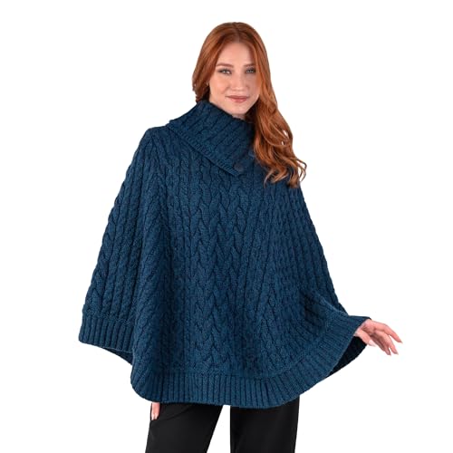 Image of SAOL 100% Merino Wool Cowl Neck Button Poncho for Ladies