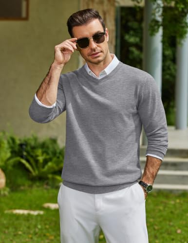 Image of COOFANDY Mens Casual V Neck Sweater Knit Slim Fit Long Sleeve Pullover Top