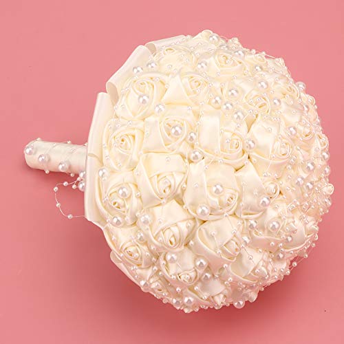 Ramo de novia para ceremonia de boda con perlas artificiales y cinta decorativa 3